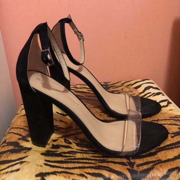 Clear Transparent and Black faux suede high heels - sz 8 - Picture 1 of 3